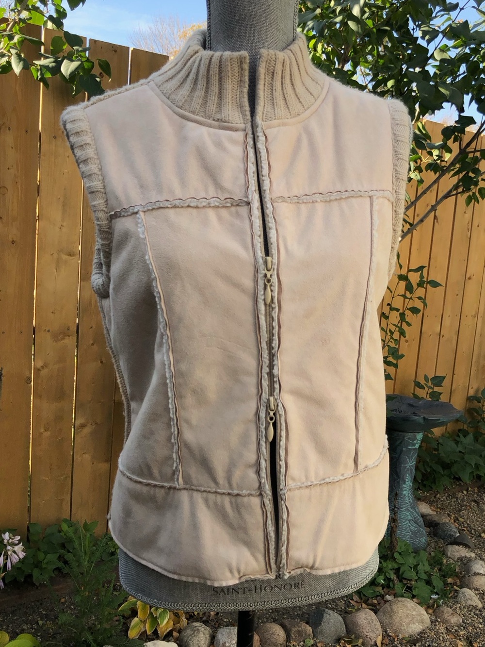 Y2K 90s Suzy Shier Beige Faux Suede & Knit Double Zip-Up Vest Fall Essentials